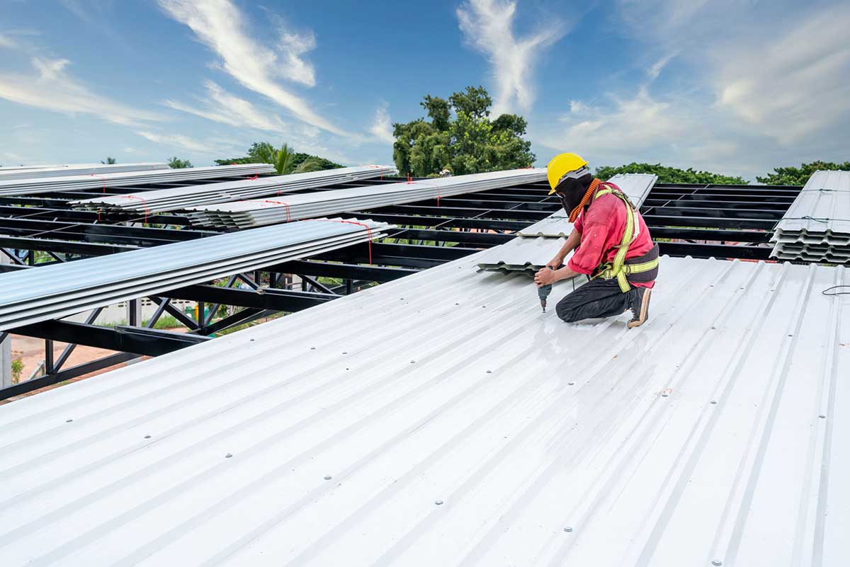 Commercial roof replacement work in progress